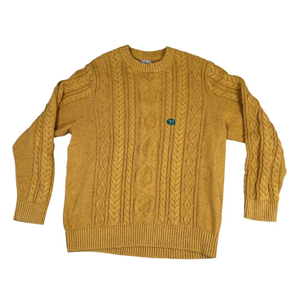 NWT LL Bean Heritage Soft Cotton Fisherman Crewneck Sweater Warm Gold Donegal XL